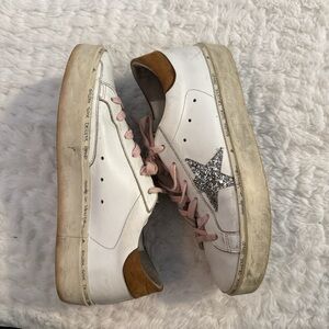 Golden Goose White and Silver Sneakers